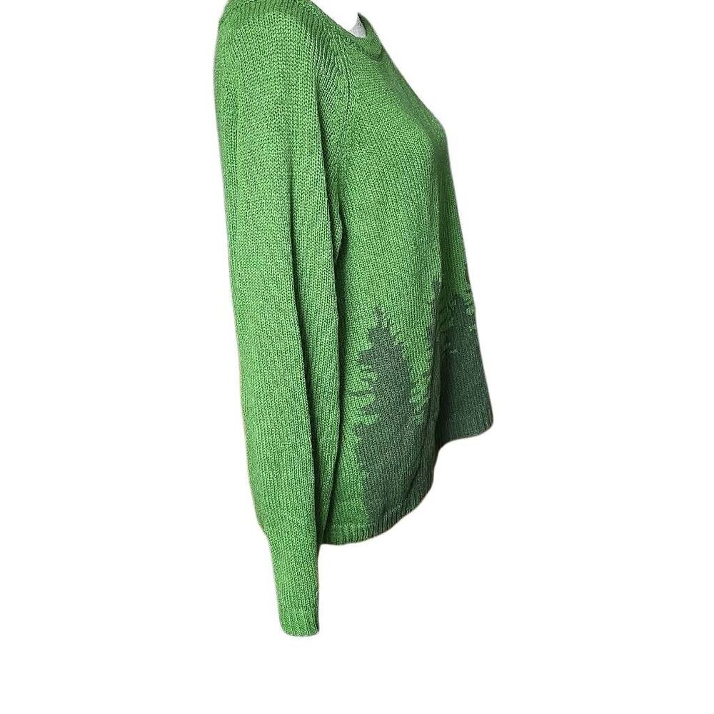 Women's Size Large Green Forest Print Long Sleeve Sweater - Picture 5 of 5